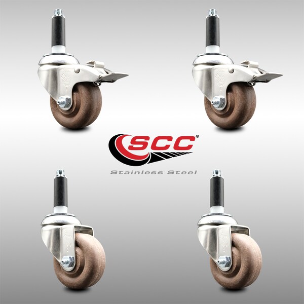 Service Caster 3 Inch 316SS High Temp Glass Filled Nylon 3/4 Inch Stem Caster Lck Brake, 2PK SCC-SS316TTLEX20S314-GFNSHT-2-S-2-34 - main